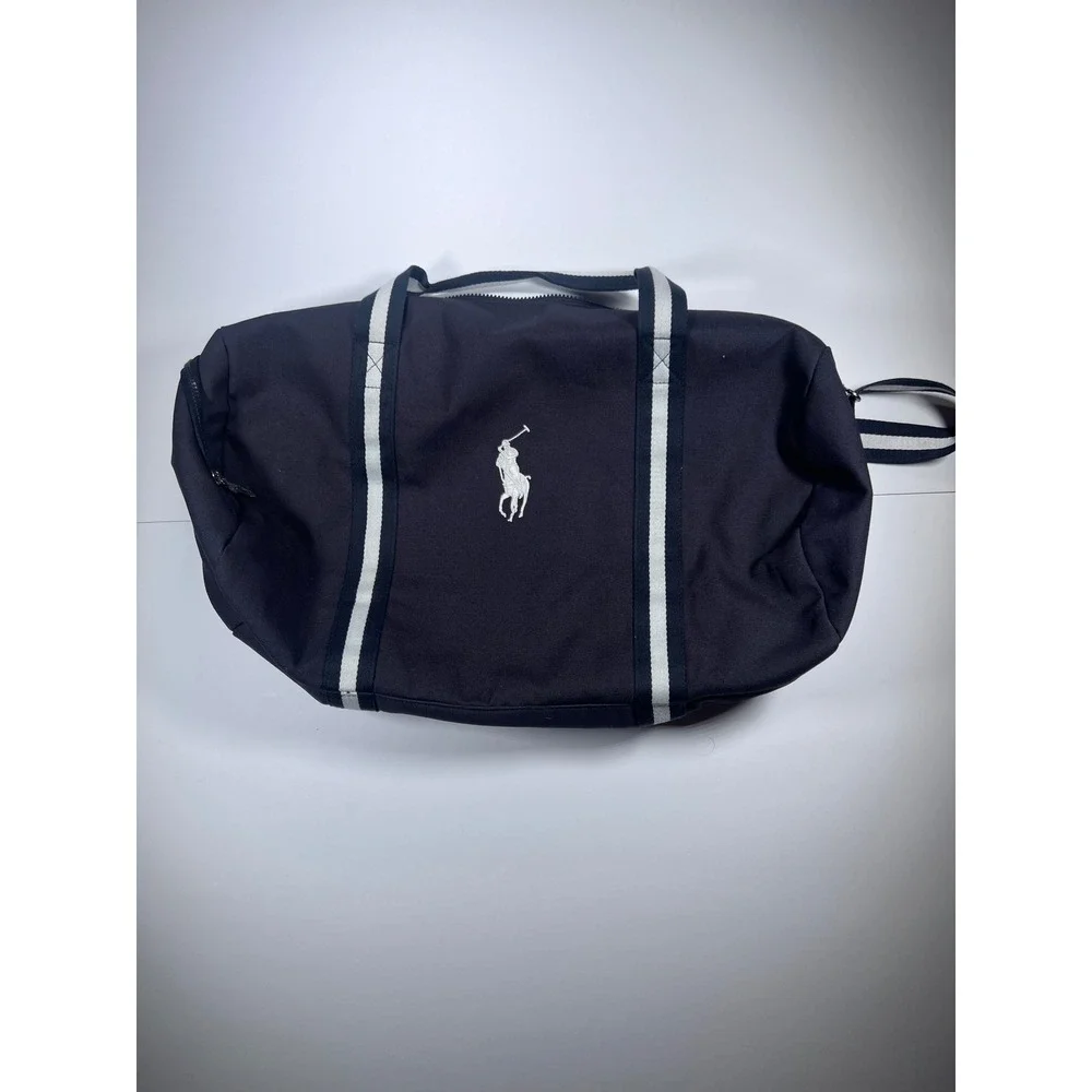 Ralph Lauren Duffel Bag Mens OS Navy Blue Canvas Big Pony Striped Travel Gym